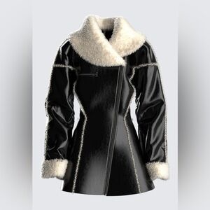 FINESSE STUDIOS SZ SMALL Women's Black and Cream Shearling Coat